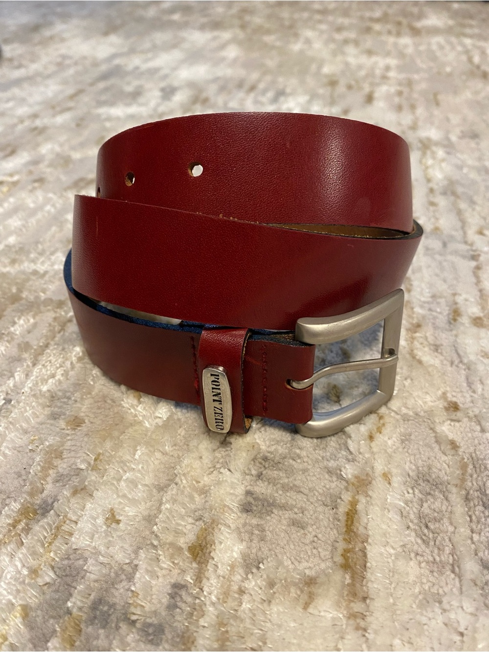 Point Zero Men's Red Leather Belt with Silver Buckle